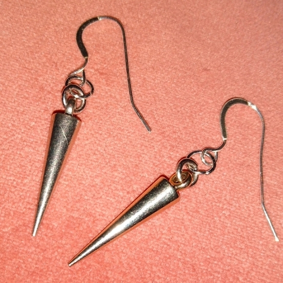 KATTA Spike Dangle Earrings Solid 925 Sterling Silver Ear Wires Punk Goth Spikes - Picture 4 of 5